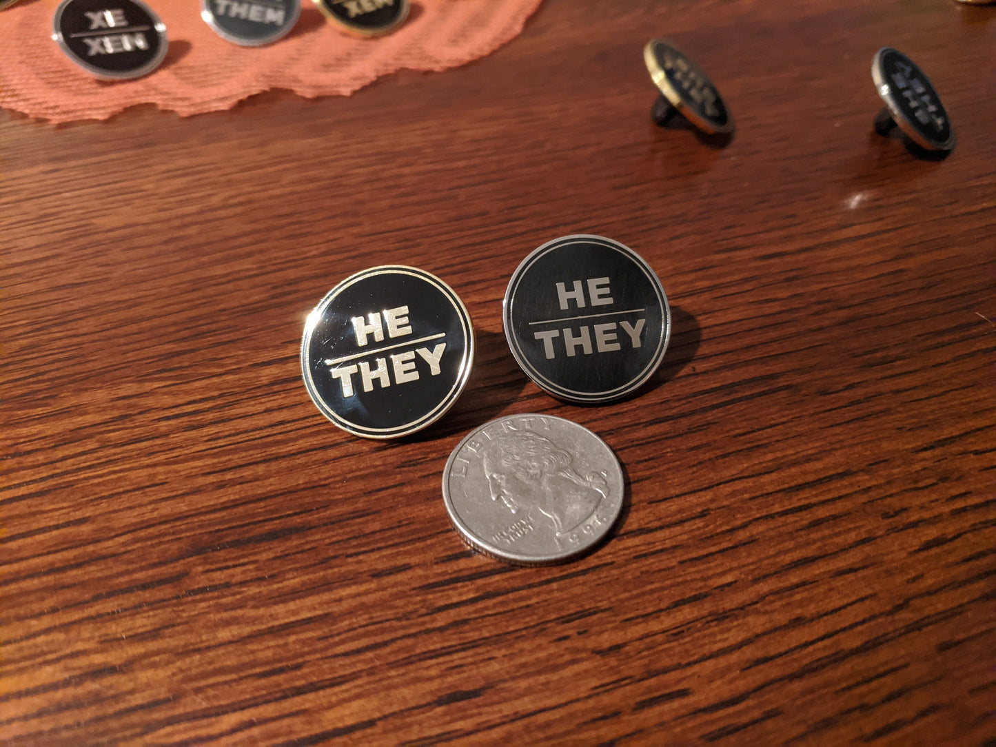 He They Pronoun Pin Silver or Gold 1-inch Round Hard Enamel | Masc Nonbinary Gender Fluid Pronoun Badge