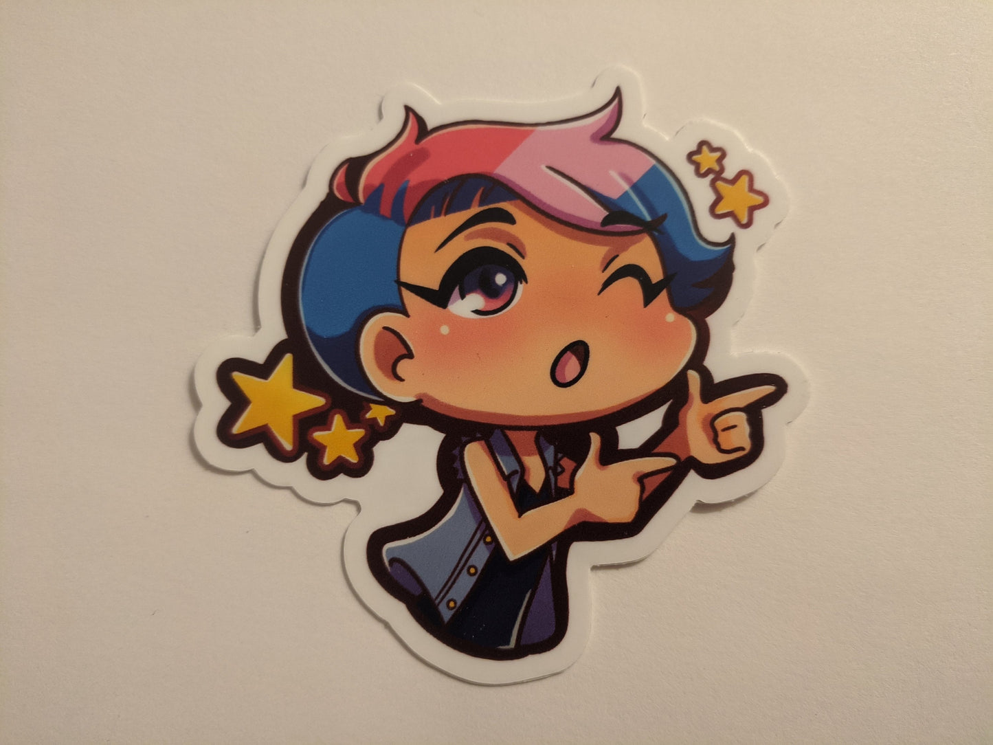 Bisexual Pride Finger Guns Chibi Bi Flag Decal | Waterproof Die-Cut Vinyl Sticker for Car, Laptop, Water Bottle etc.