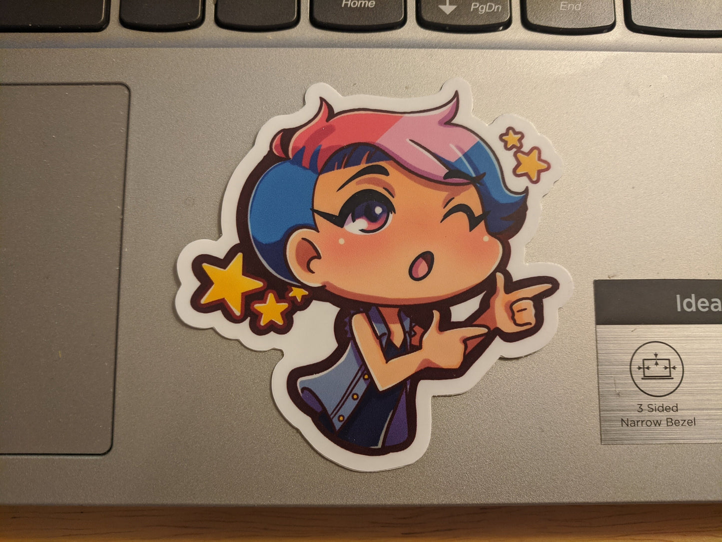 Bisexual Pride Finger Guns Chibi Bi Flag Decal | Waterproof Die-Cut Vinyl Sticker for Car, Laptop, Water Bottle etc.