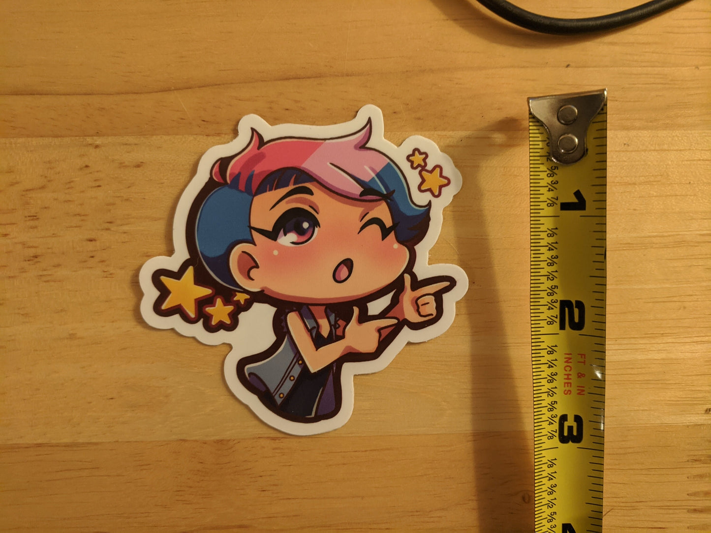 Bisexual Pride Finger Guns Chibi Bi Flag Decal | Waterproof Die-Cut Vinyl Sticker for Car, Laptop, Water Bottle etc.