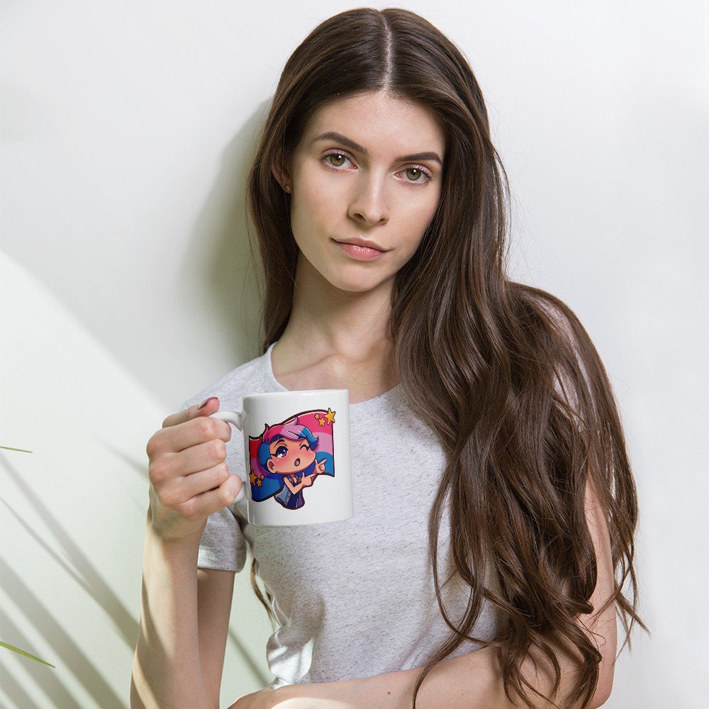 Bisexual Pride Bi Culture Checklist Finger Guns Bi Pride Flag Chibi White Ceramic Mug - 11 oz or 15 oz - LGBT Pride Gifts & Accessories