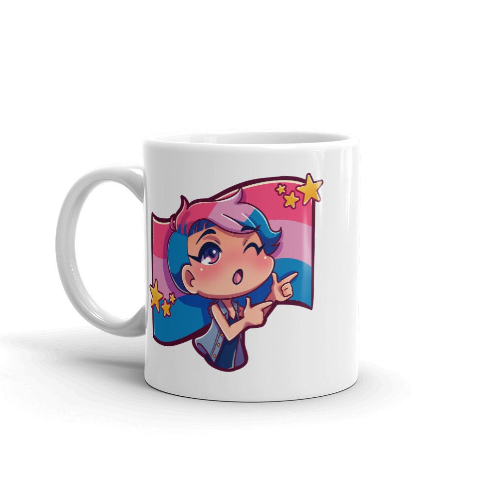 Bisexual Pride Bi Culture Checklist Finger Guns Bi Pride Flag Chibi White Ceramic Mug - 11 oz or 15 oz - LGBT Pride Gifts & Accessories