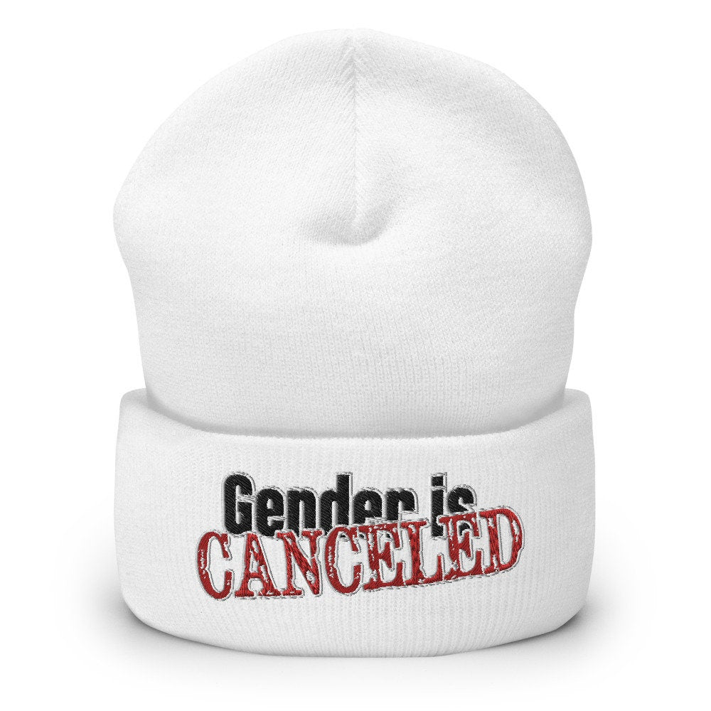 Gender is Canceled Embroidered Cuff Beanie Heather Gray, Black, White, Red Nonbinary Gender Queer Agender Multigender LGBTQ Pride