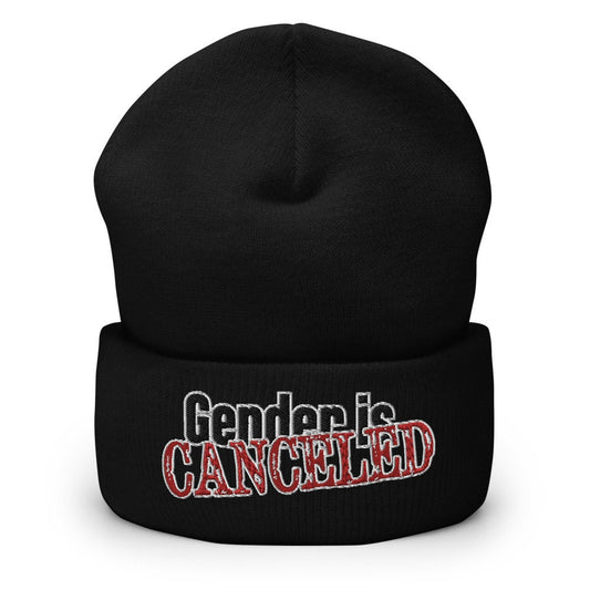 Gender is Canceled Embroidered Cuff Beanie Heather Gray, Black, White, Red Nonbinary Gender Queer Agender Multigender LGBTQ Pride