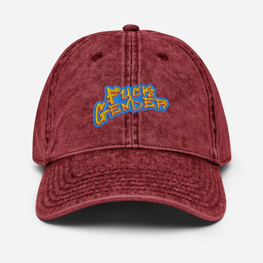 F*ck Gender Graffiti Acid Wash Distressed Vintage Retro "Dad Cap" Blue, Black or Gray Agender, Neutrois, Maverique, Mutigender, Genderfluid