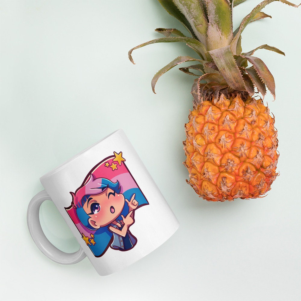 Bisexual Pride Bi Culture Checklist Finger Guns Bi Pride Flag Chibi White Ceramic Mug - 11 oz or 15 oz - LGBT Pride Gifts & Accessories