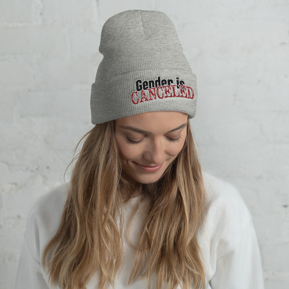 Gender is Canceled Embroidered Cuff Beanie Heather Gray, Black, White, Red Nonbinary Gender Queer Agender Multigender LGBTQ Pride