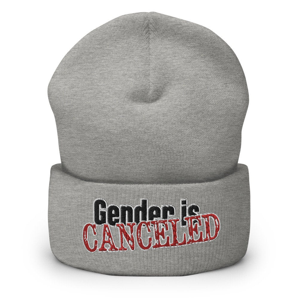 Gender is Canceled Embroidered Cuff Beanie Heather Gray, Black, White, Red Nonbinary Gender Queer Agender Multigender LGBTQ Pride