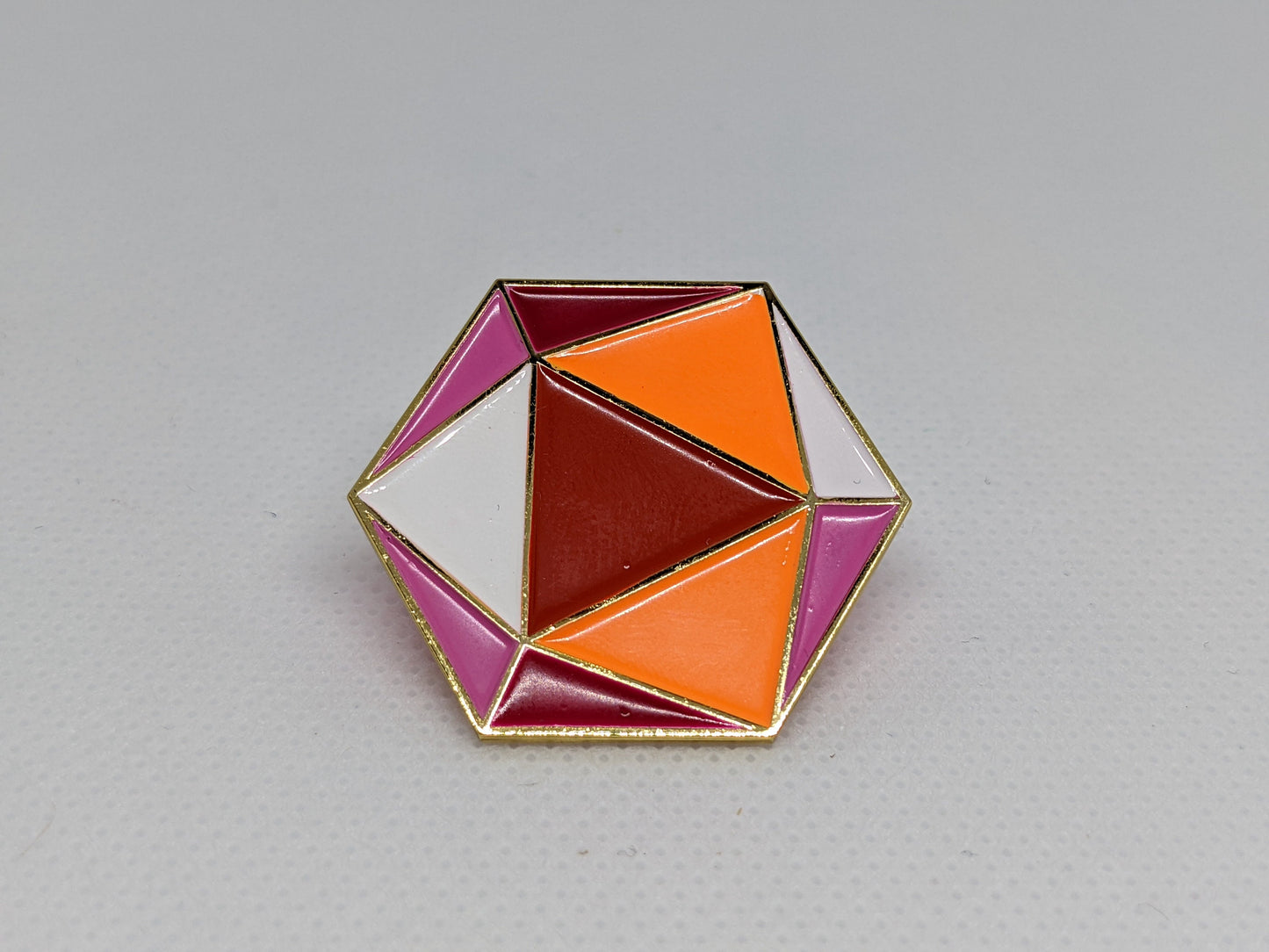 Lesbian Pride d20 Gaming Dice Enamel Pin in Inclusive Lesbian Flag Colors