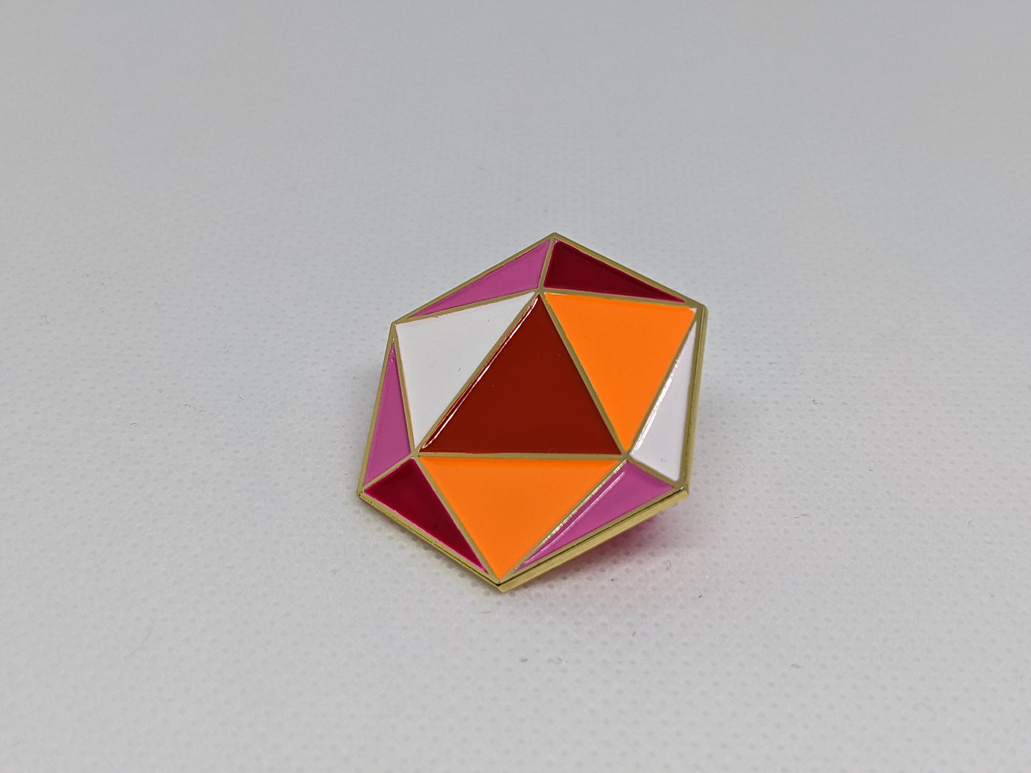 Lesbian Pride d20 Gaming Dice Enamel Pin in Inclusive Lesbian Flag Colors