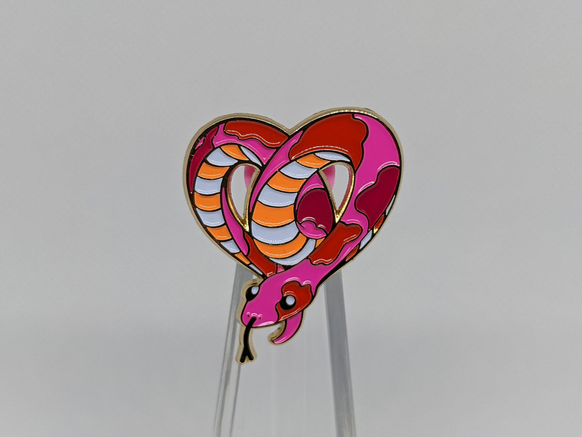 Subtle Lesbian Pride Pin | Heart-Shaped Snake Enamel Pin in Sunset Les ...