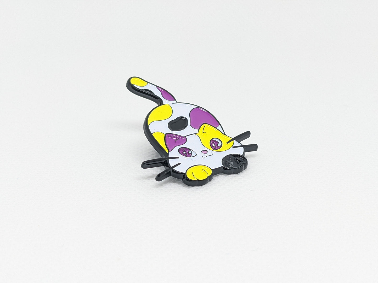 Nonbinary Pride Chibi Calico Cat Enamel Pin in Enby LGBT Pride Flag Colors | Subtle Pride Jewelry