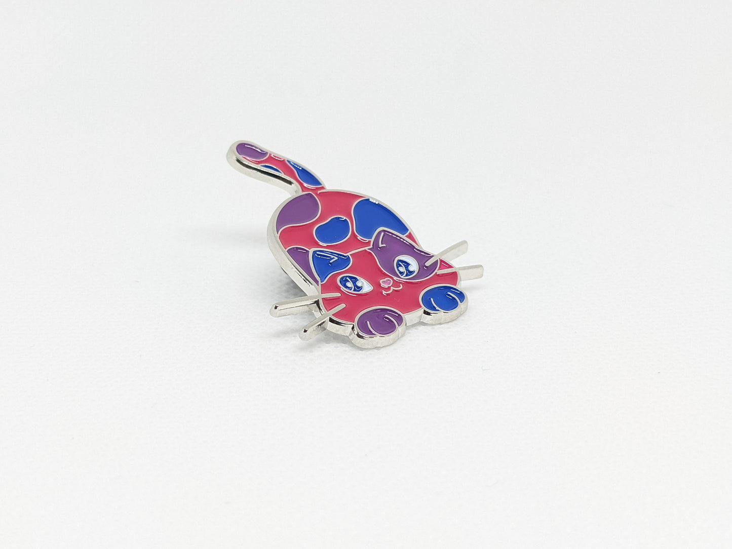 Bi Pride Chibi Calico Cat Enamel Pin in Bisexual LGBT Pride Flag Colors | Subtle Pride Jewelry