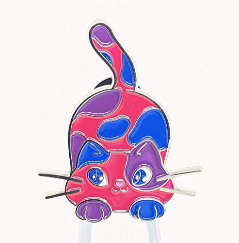 Bi Pride Chibi Calico Cat Enamel Pin in Bisexual LGBT Pride Flag Colors | Subtle Pride Jewelry