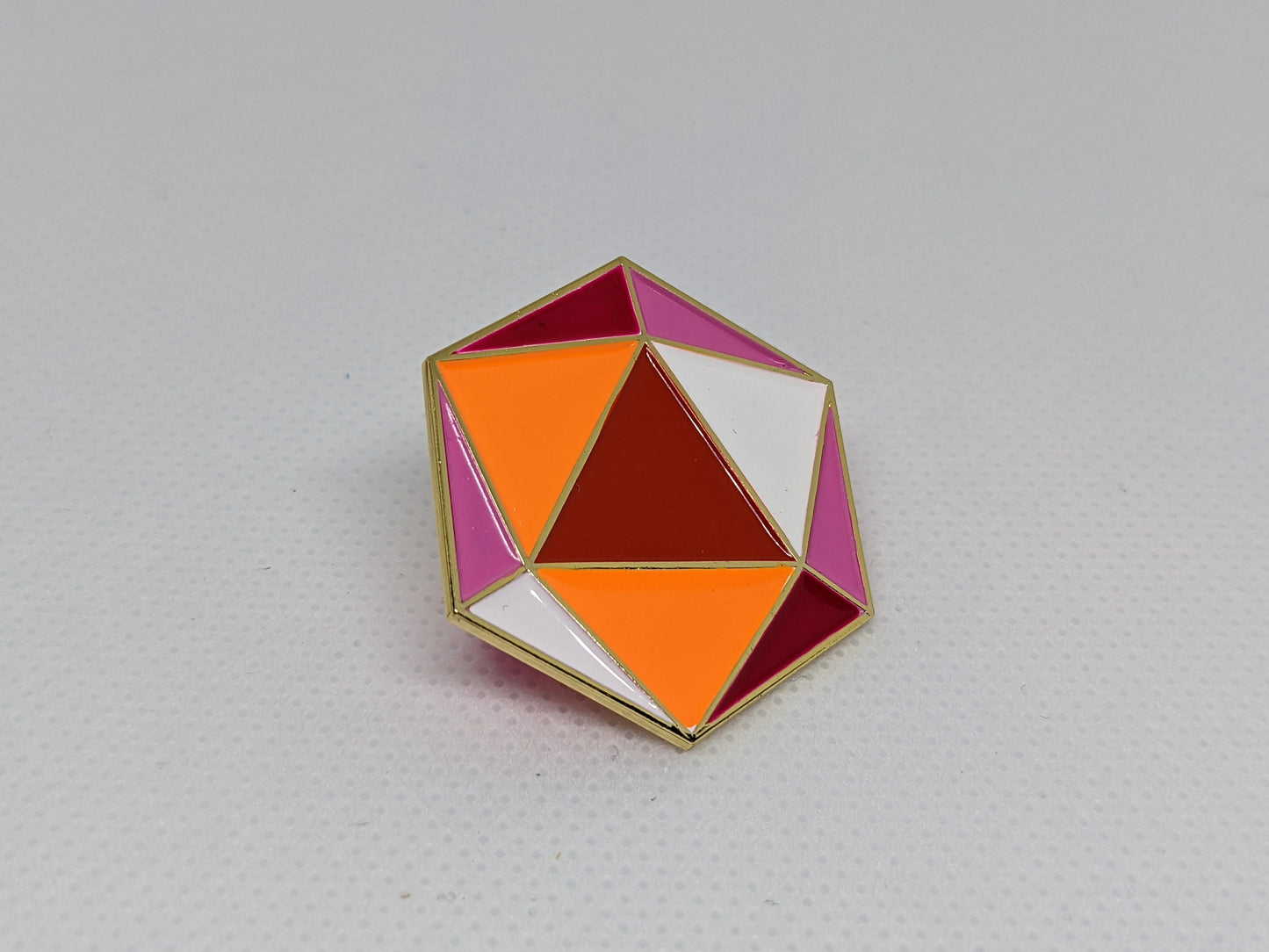 Lesbian Pride d20 Gaming Dice Enamel Pin in Inclusive Lesbian Flag Colors