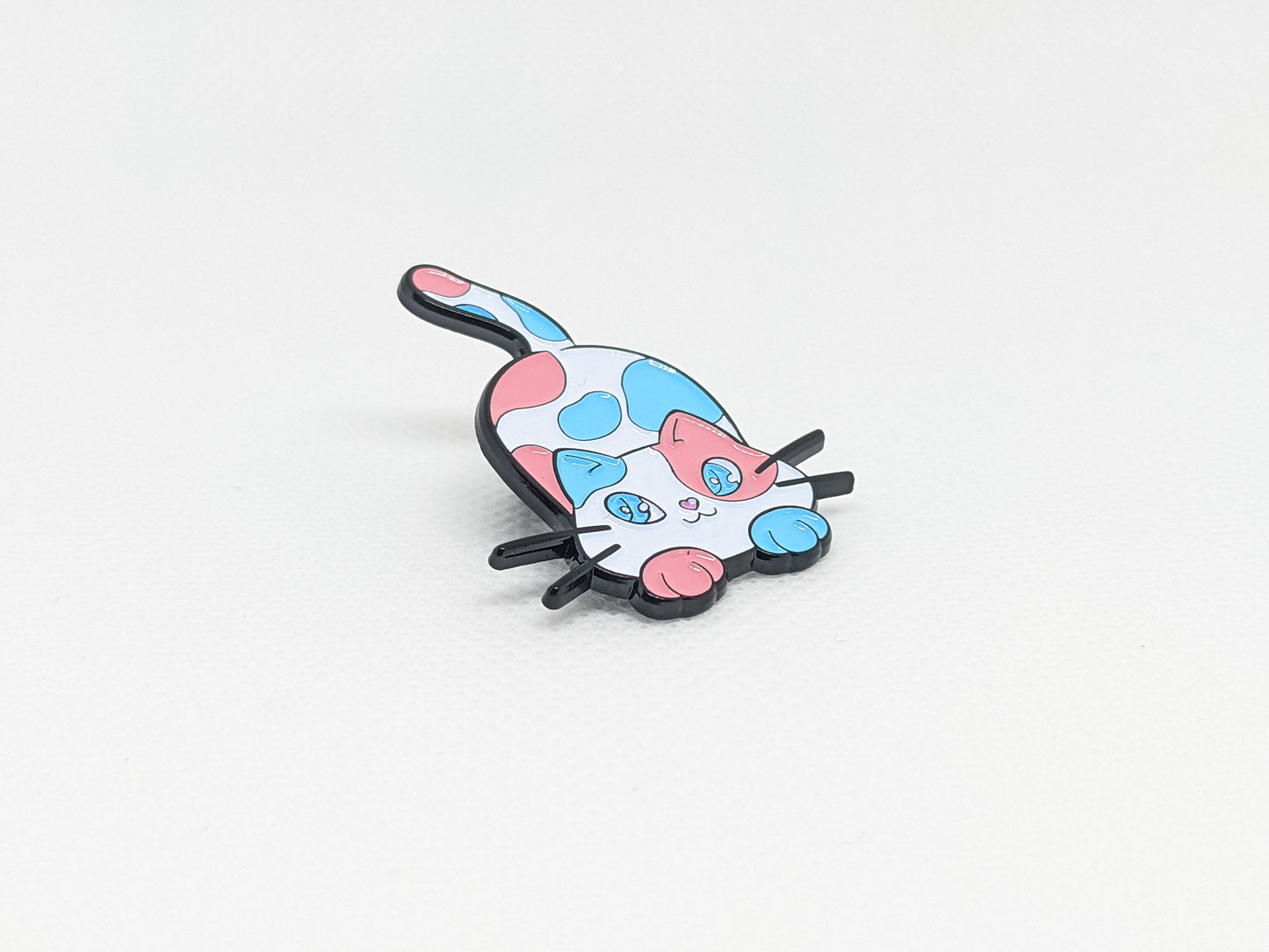 Transgender Pride Chibi Calico Cat Enamel Pin in Trans LGBT Pride Flag Colors | Subtle Pride Jewelry