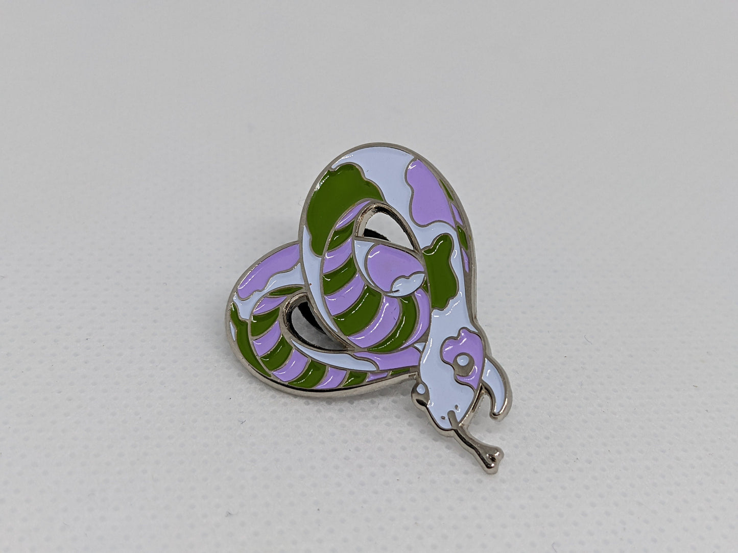 Genderqueer Pride Noodle Heart-Shaped Snake Enamel Pin | Subtle Pride LGBTQ+ Gender Queer Flag Colors