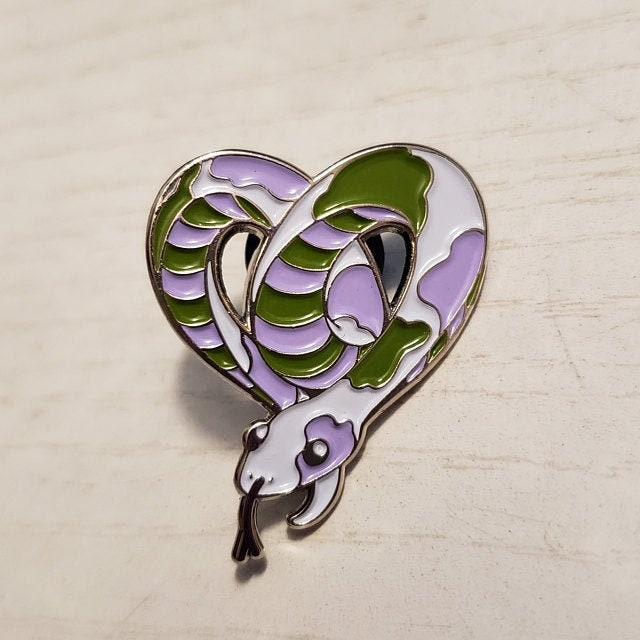 Genderqueer Pride Noodle Heart-Shaped Snake Enamel Pin | Subtle Pride LGBTQ+ Gender Queer Flag Colors