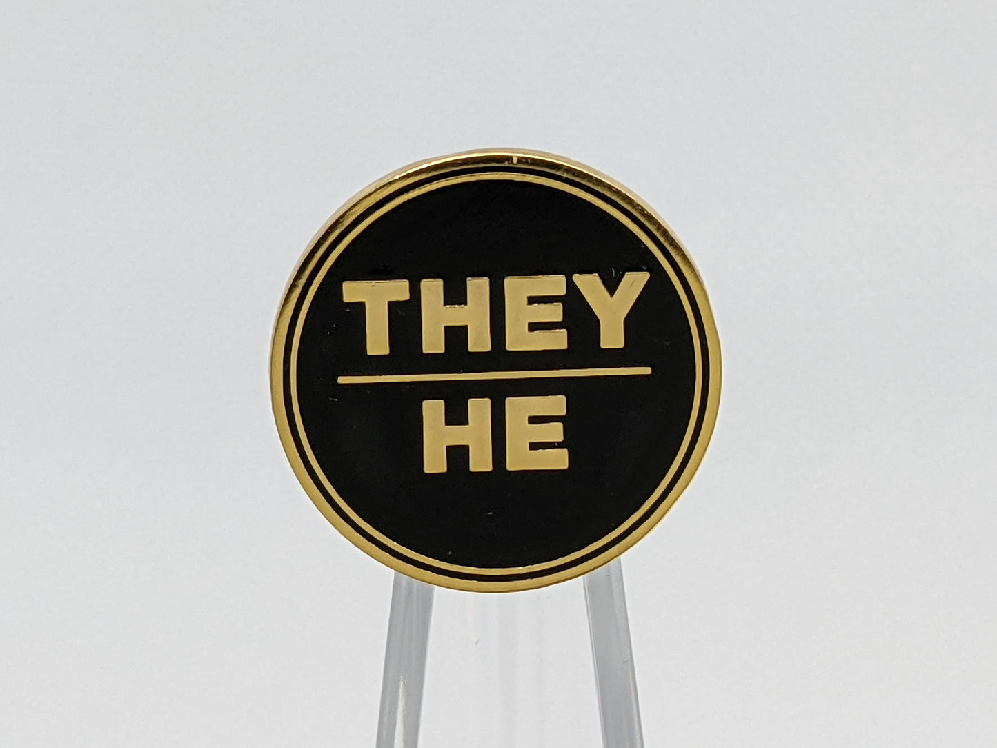 They He Pronoun Pin Silver or Gold 1-inch Round Hard Enamel | Nonbinary Masc Bigender Genderfluid Genderqueer Pronoun Badge