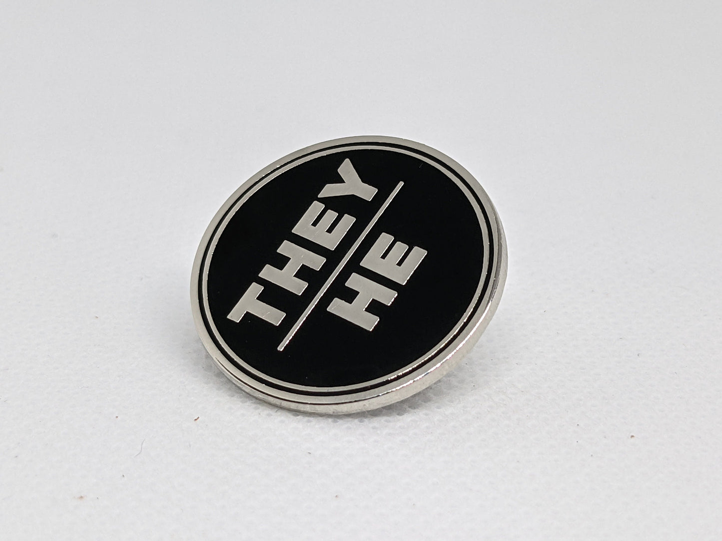 They He Pronoun Pin Silver or Gold 1-inch Round Hard Enamel | Nonbinary Masc Bigender Genderfluid Genderqueer Pronoun Badge