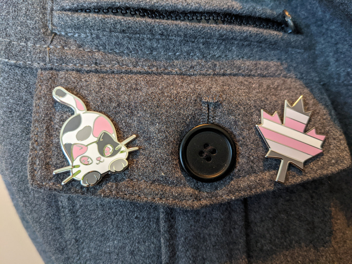 Demigirl Purride Chibi Cat Hard Enamel Pin in Demigirl Pride Flag Colors | LGBTQ+ Subtle Pride Jewelry