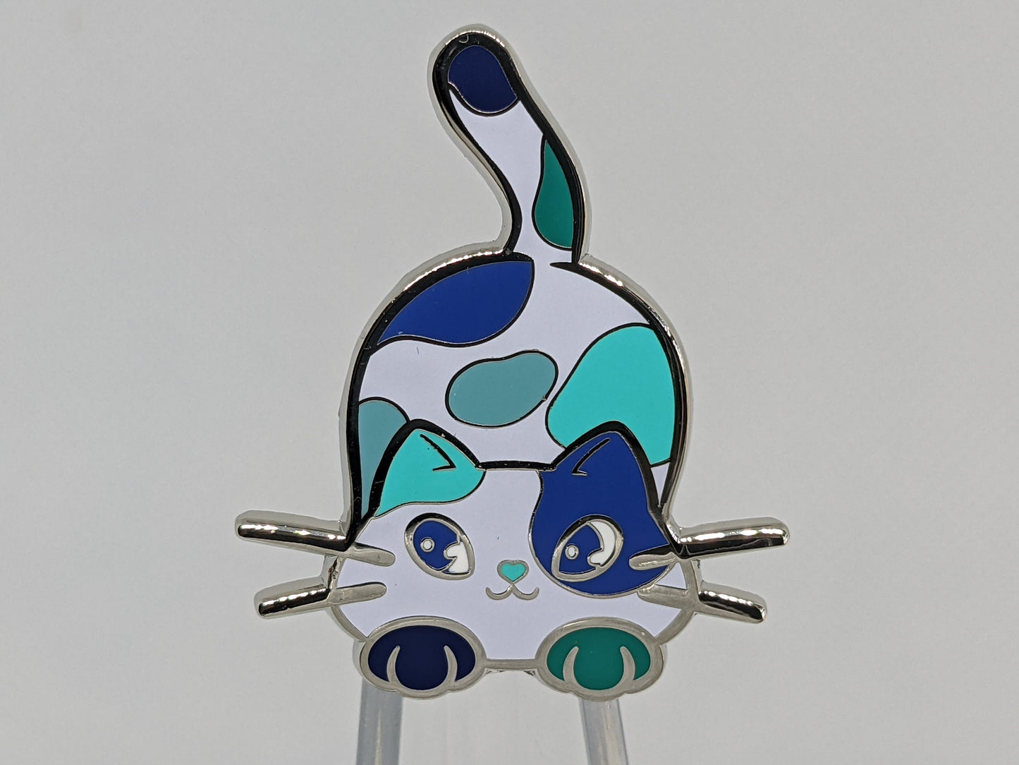 Gay Male Purride Chibi Cat Hard Enamel Pin in Men Loving Men MLM Pride Flag Colors | LGBTQ+ Subtle Pride Jewelry