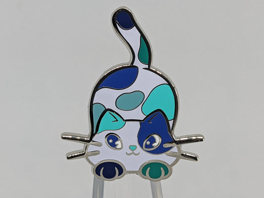 Gay Male Purride Chibi Cat Hard Enamel Pin in Men Loving Men MLM Pride Flag Colors | LGBTQ+ Subtle Pride Jewelry