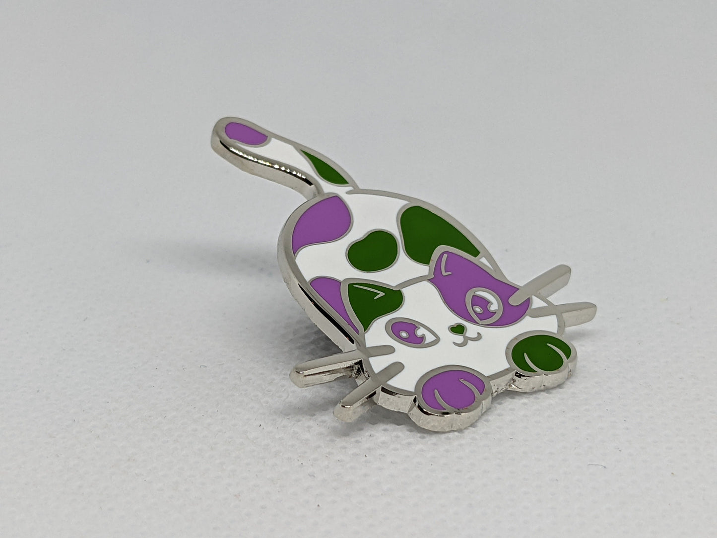 Genderqueer Purride Chibi Cat Hard Enamel Pin in Genderqueer Pride Flag Colors | LGBTQ+ Subtle Pride Jewelry