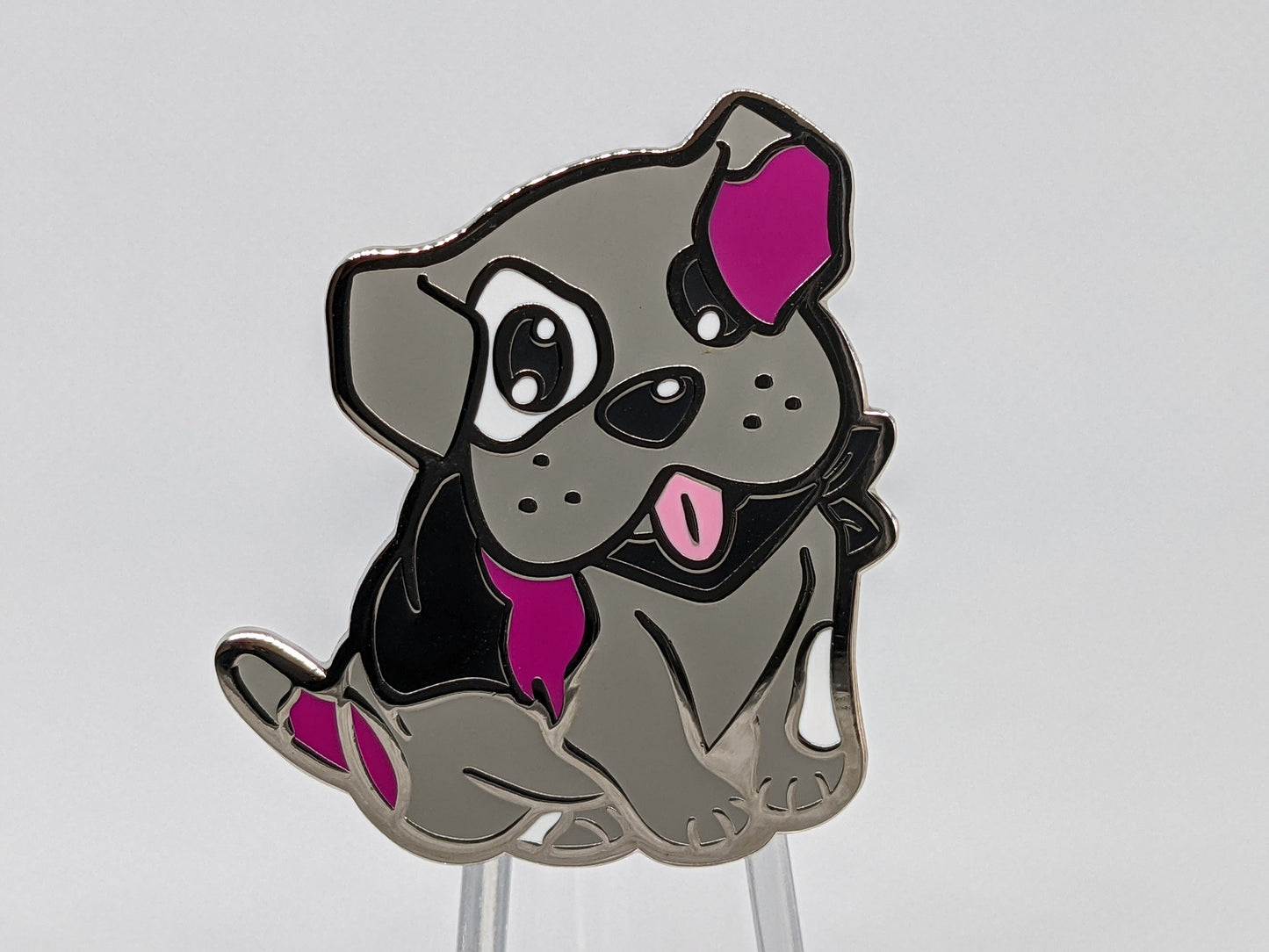 Asexual Pride Pin Puppy Dog Enamel Pin in Subtle Ace Pride Flag Colors | LGBT Pin Pride Jewelry