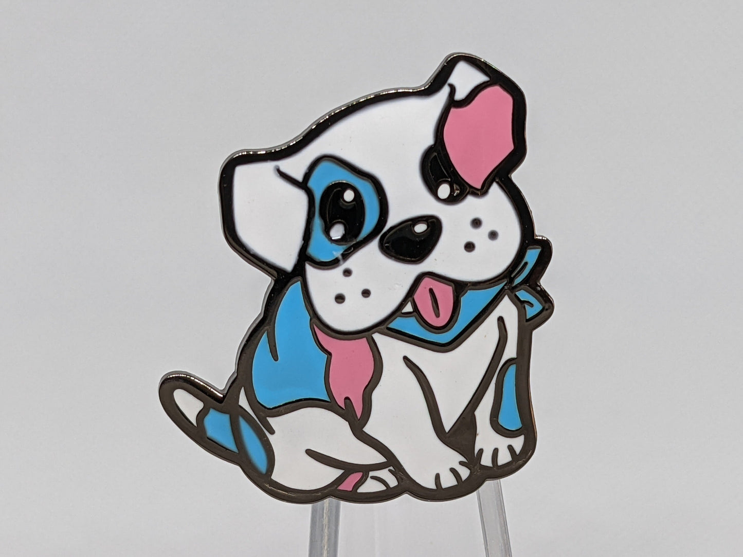 Trans Pride Pin | Puppy Dog Enamel Pin in Subtle Trans Pride Flag Colors | LGBT Jewelry Transgender Pin