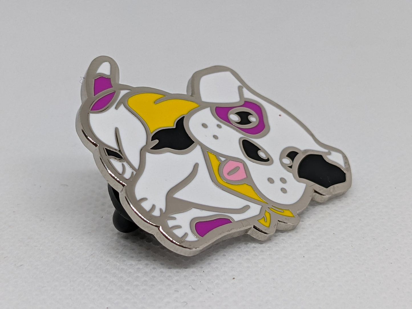 Nonbinary Pride Pin Puppy Dog Enamel Pin in Subtle Nonbinary Pride Flag Colors | LGBT Jewelry for Enby Pride