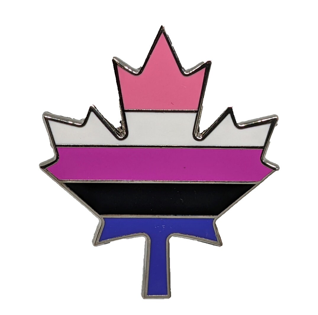 Nonbinary Genderqueer Genderfluid or Agender Pride Flag Canadian Maple Leaf Hard Enamel Pin LGBTQ+ Flag Canada | Pride Jewelry