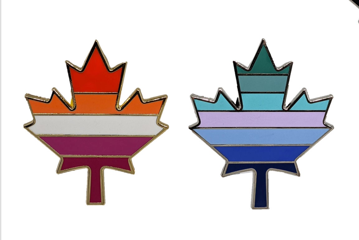 WLW or MLM Pride Canadian Maple Leaf Hard Enamel Pin in Lesbian or Gay Male LGBT+ Flag Colors | Pride Jewelry