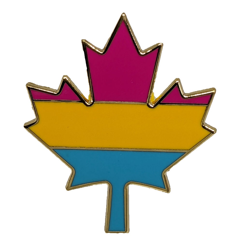 Pan Pride Canadian Maple Leaf Hard Enamel Pin in Pansexual LGBT Pride Flag Colors | Pride Jewelry