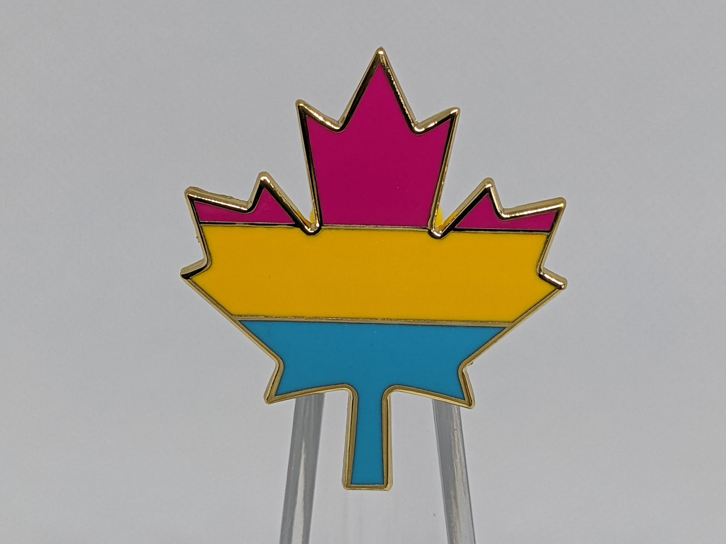 Pan Pride Canadian Maple Leaf Hard Enamel Pin in Pansexual LGBT Pride Flag Colors | Pride Jewelry