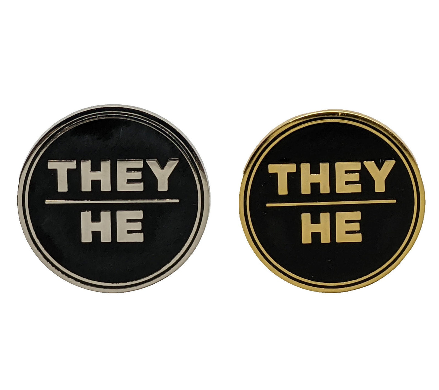 They He Pronoun Pin Silver or Gold 1-inch Round Hard Enamel | Nonbinary Masc Bigender Genderfluid Genderqueer Pronoun Badge