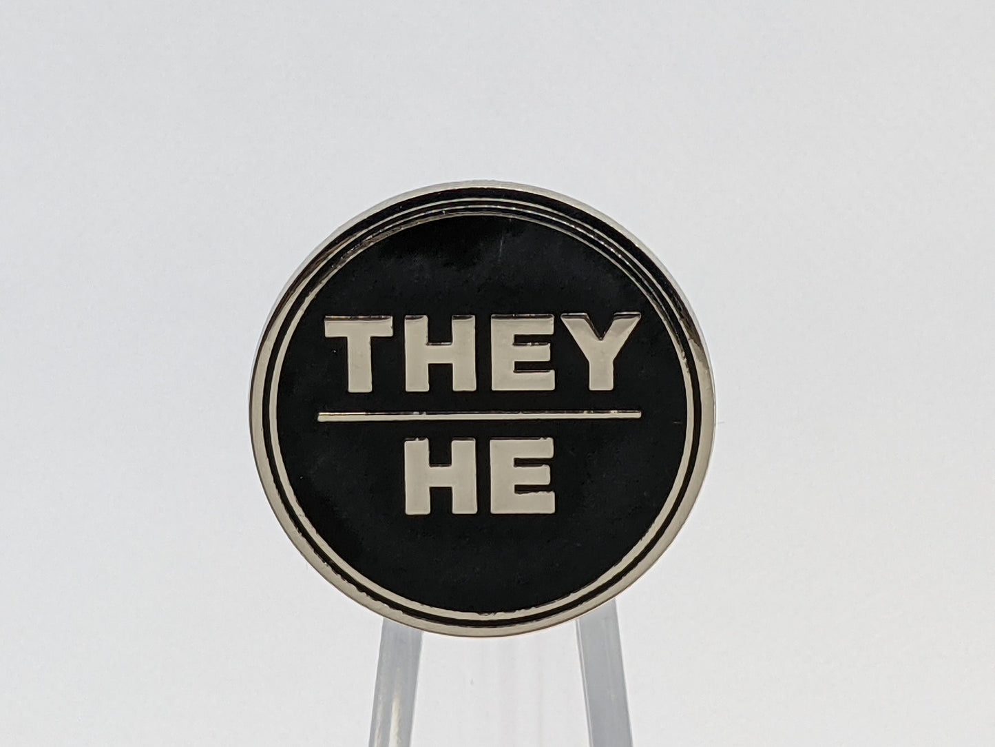 They He Pronoun Pin Silver or Gold 1-inch Round Hard Enamel | Nonbinary Masc Bigender Genderfluid Genderqueer Pronoun Badge