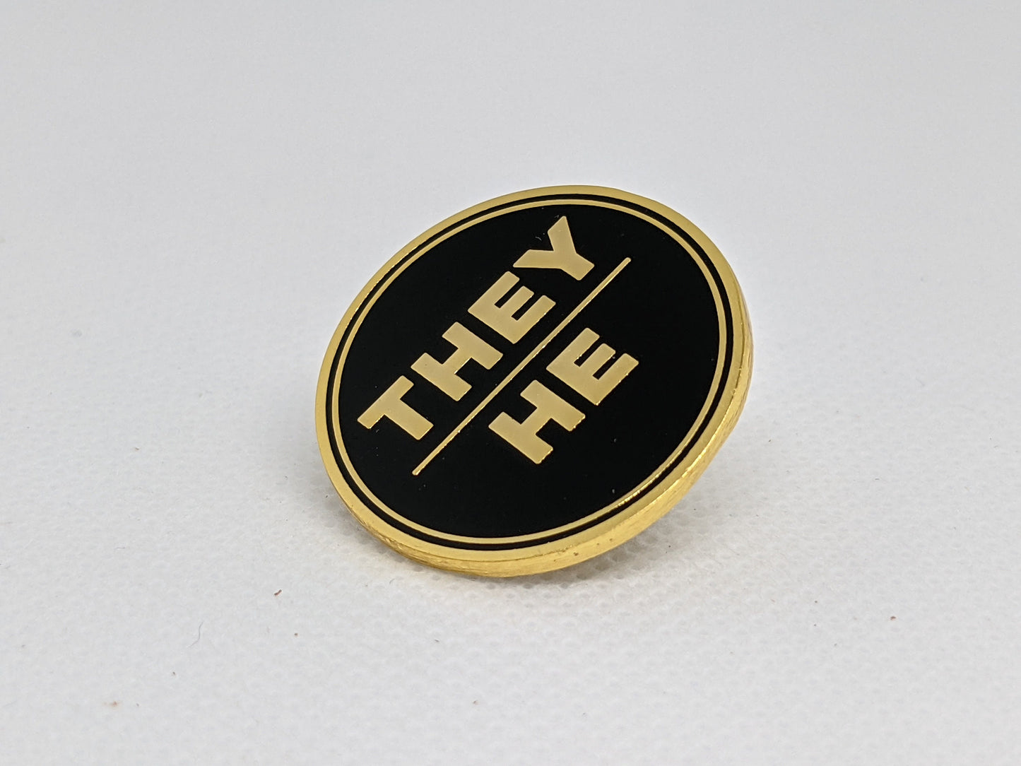 They He Pronoun Pin Silver or Gold 1-inch Round Hard Enamel | Nonbinary Masc Bigender Genderfluid Genderqueer Pronoun Badge