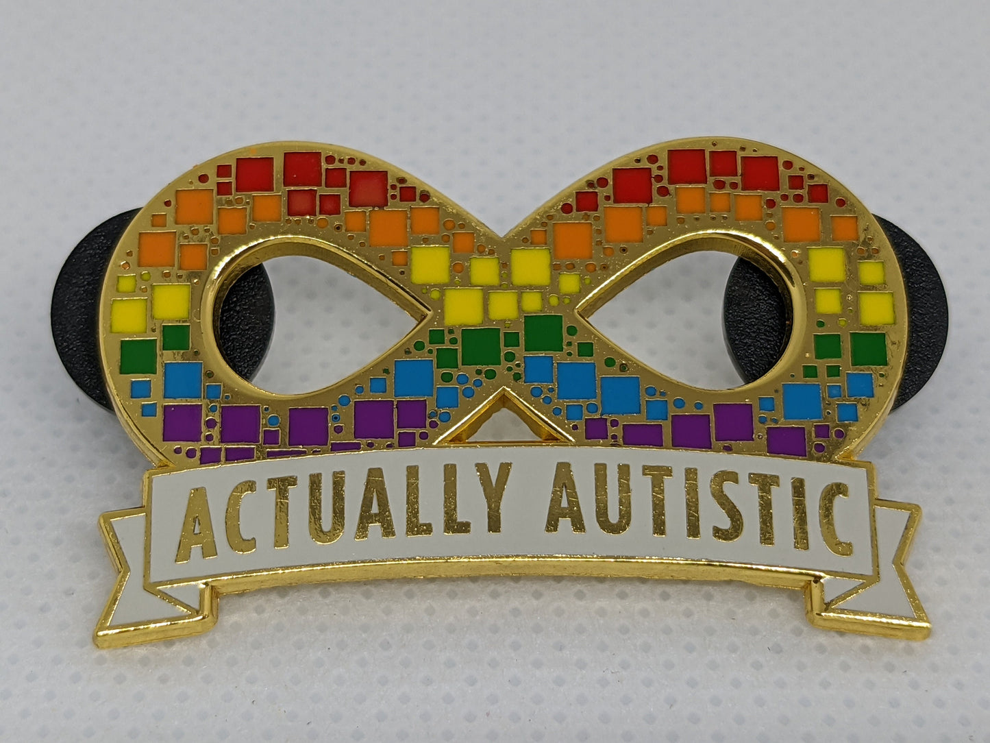 Actually Autistic Mosaic Tile Rainbow Autism Spectrum Infinity Symbol Hard Enamel Pin | Autistic Pride Neurodivergent Autism Acceptance