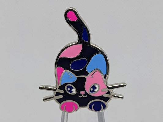 Omnisexual Purride Chibi Cat Hard Enamel Pin in Omnisexual Pride Flag Colors | LGBTQ+ Subtle Pride Jewelry