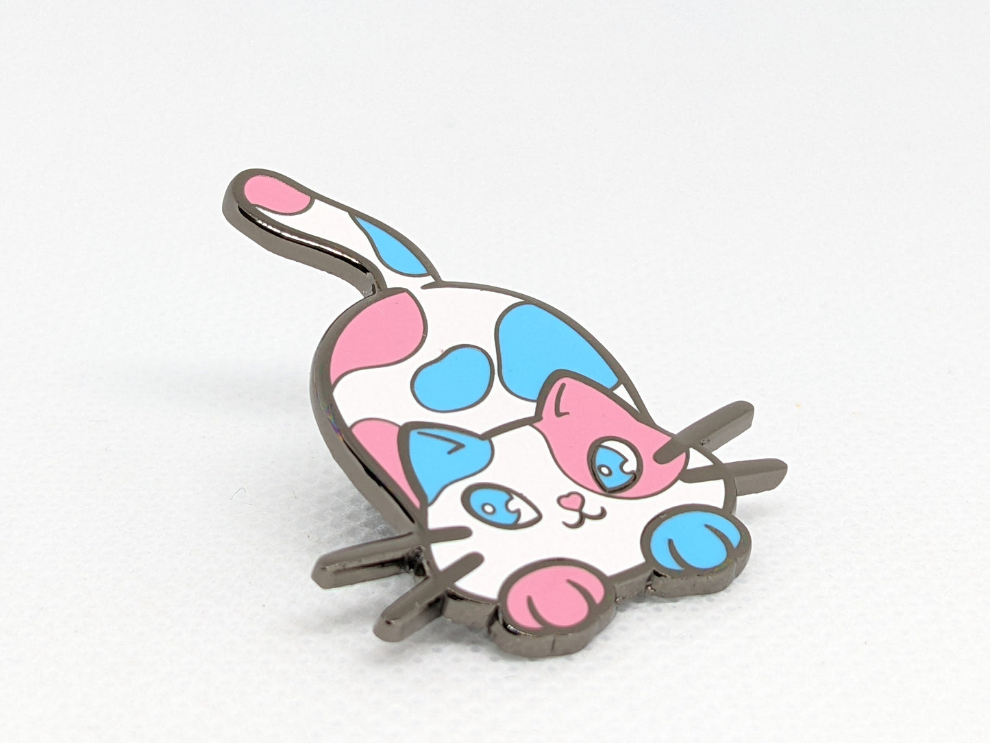 Transgender Purride Chibi Calico Cat Enamel Pin in Trans Pride Flag Colors | LGBTQ+ Subtle Pride Jewelry