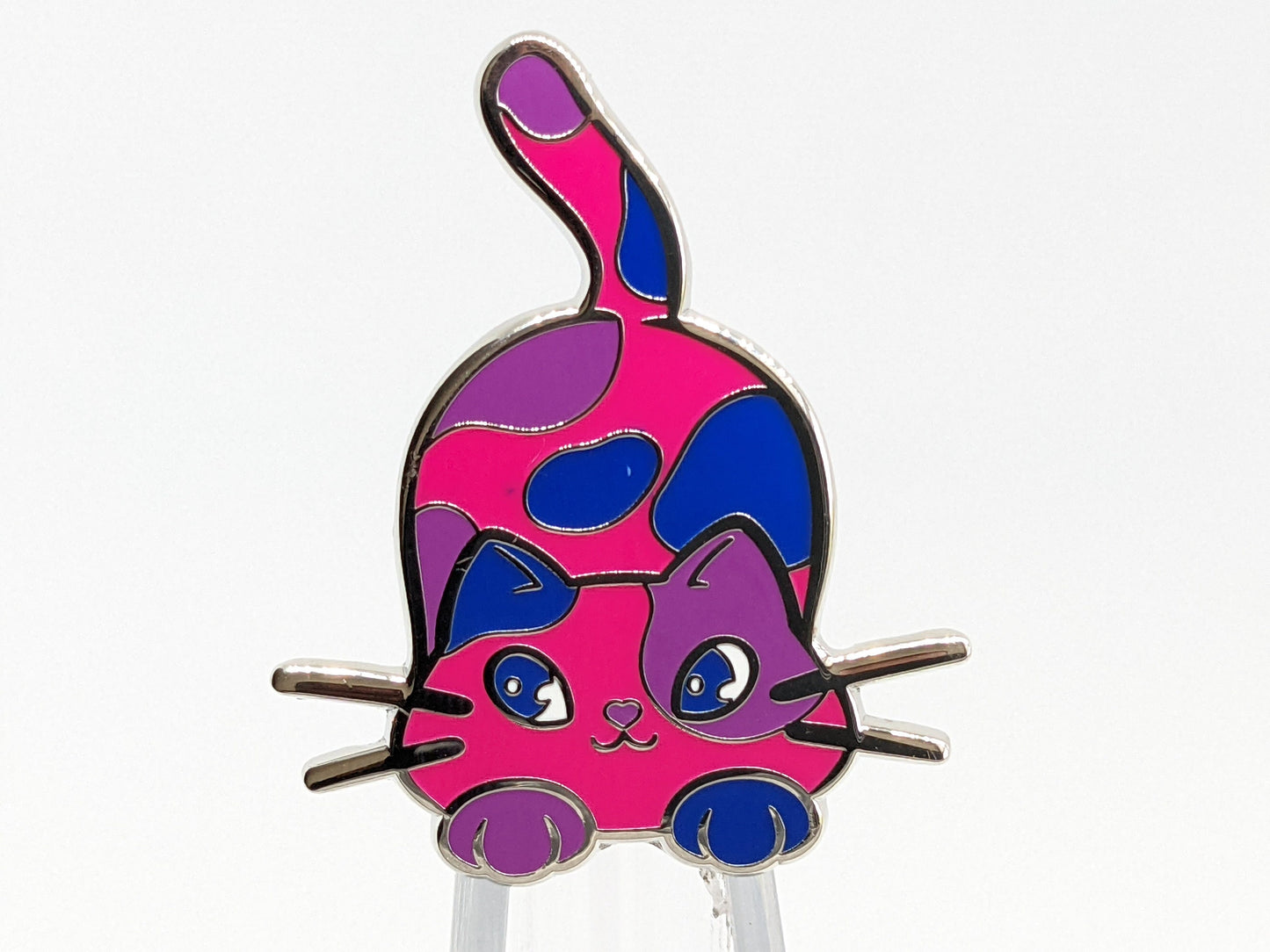 Bisexual Pin Purride Chibi Cat Hard Enamel Pin in Bi Pride Flag Colors | LGBTQ+ Subtle Bi Pride Jewelry