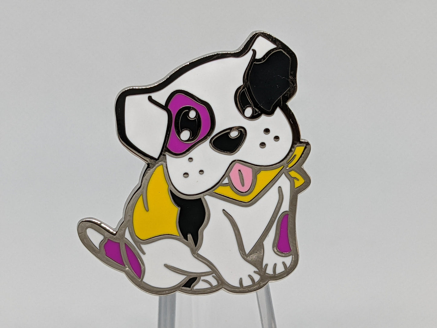 Nonbinary Pride Pin Puppy Dog Enamel Pin in Subtle Nonbinary Pride Flag Colors | LGBT Jewelry for Enby Pride