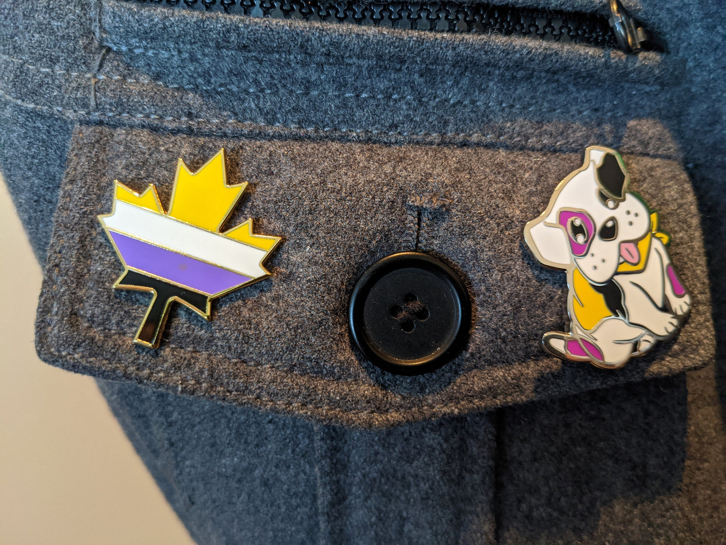 Enby Pride Puppy Dog Enamel Pin in Nonbinary LGBT Pride Flag Colors | Subtle Pride Jewelry