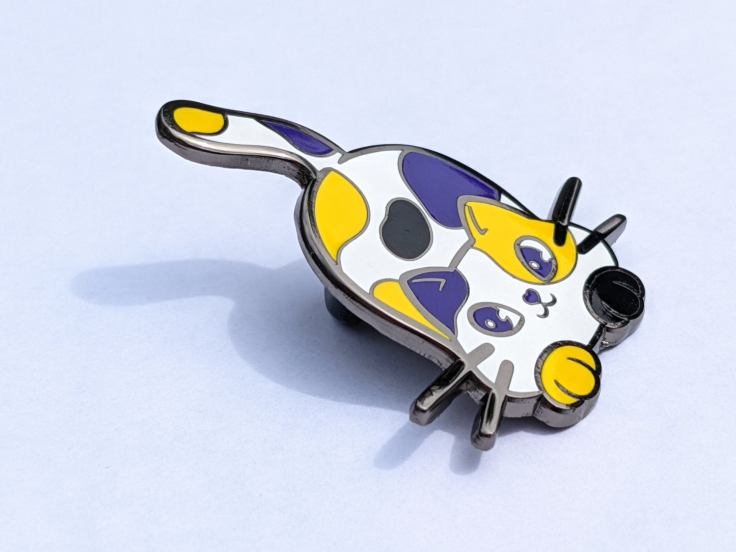 Nonbinary Purride Chibi Cat Hard Enamel Pin in Nonbinary Pride Flag Colors | LGBTQ+ Subtle Pride Jewelry