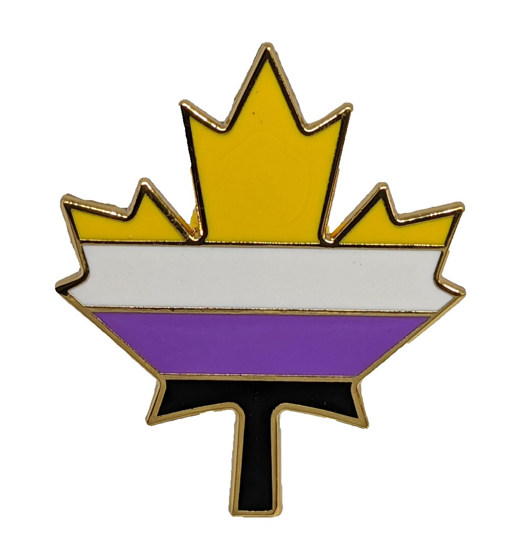 Nonbinary Genderqueer Genderfluid or Agender Pride Flag Canadian Maple Leaf Hard Enamel Pin LGBTQ+ Flag Canada | Pride Jewelry