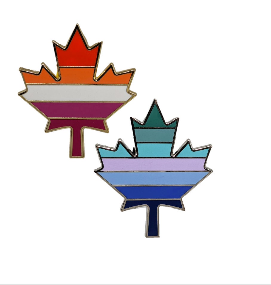 WLW or MLM Pride Canadian Maple Leaf Hard Enamel Pin in Lesbian or Gay Male LGBT+ Flag Colors | Pride Jewelry