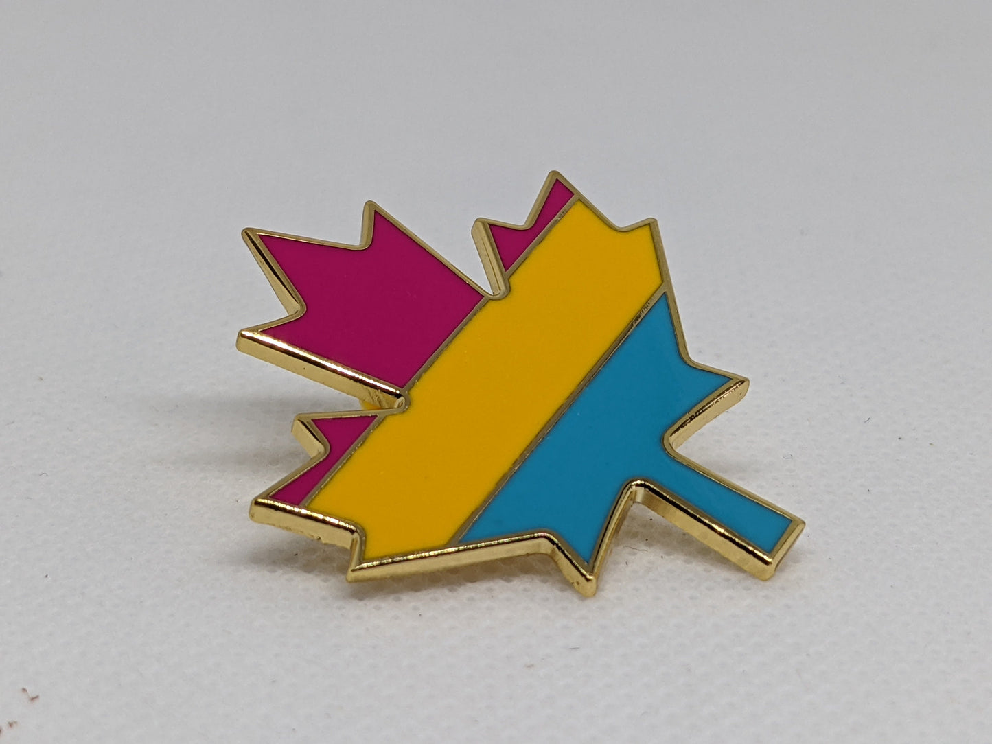 Pan Pride Canadian Maple Leaf Hard Enamel Pin in Pansexual LGBT Pride Flag Colors | Pride Jewelry