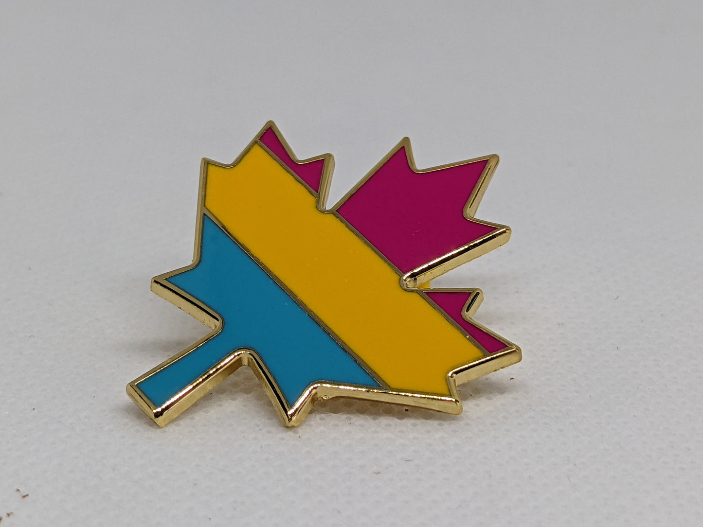 Pan Pride Canadian Maple Leaf Hard Enamel Pin in Pansexual LGBT Pride Flag Colors | Pride Jewelry