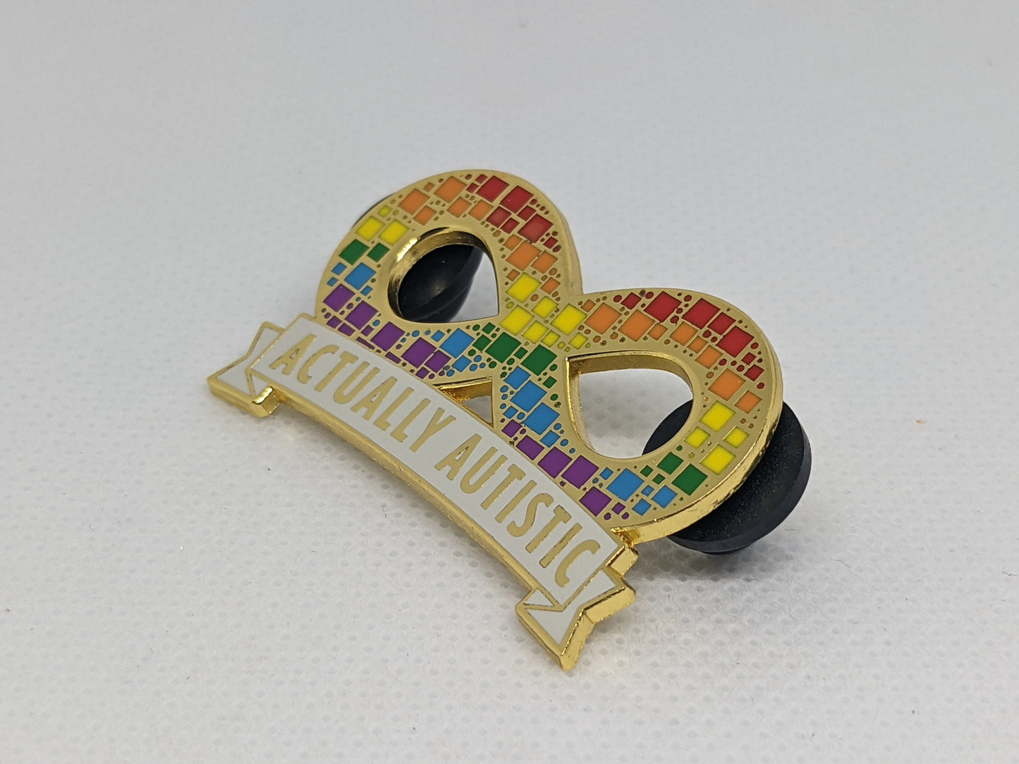 Actually Autistic Mosaic Tile Rainbow Autism Spectrum Infinity Symbol Hard Enamel Pin | Autistic Pride Neurodivergent Autism Acceptance